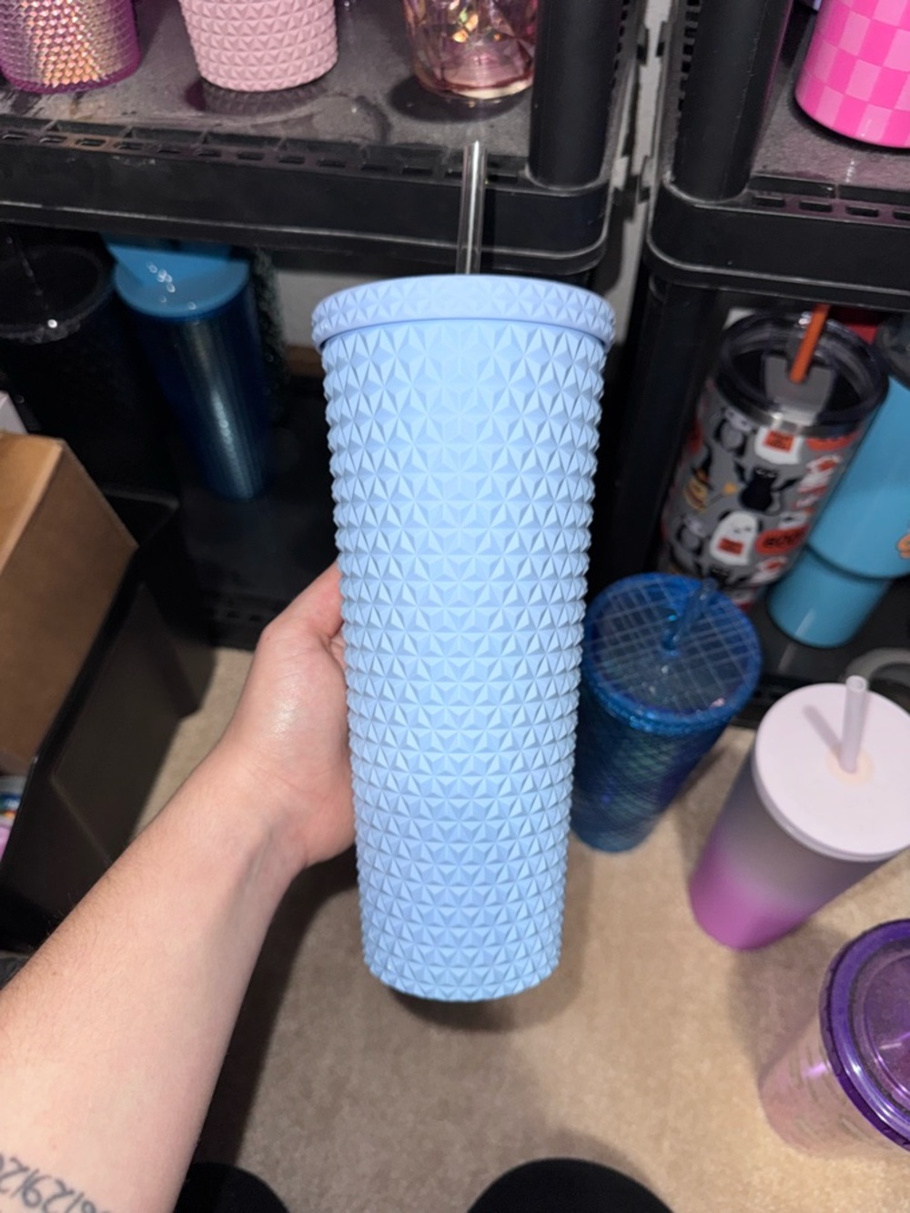 Textured Light Blue Travel Tumbler with Straw - Home Dining